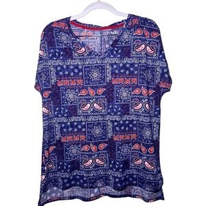 Secret Treasures Womens Medium Blue & Red Paisley Print Pajama Set